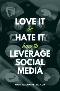 words on a social media background that say Love it or hate it, you gotta leverage social media